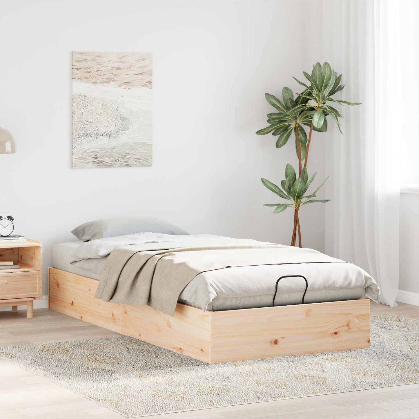Ottoman Bed Frame with Storage Natural 70 x 190 cm