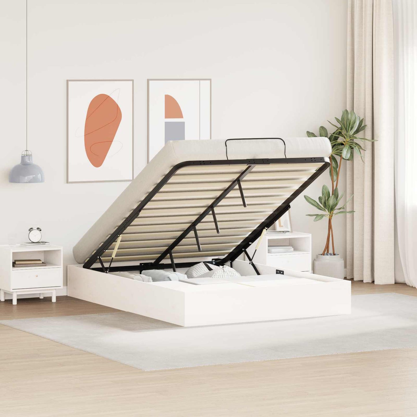 Ottoman Bed Frame with Storage White 120 x 190 cm