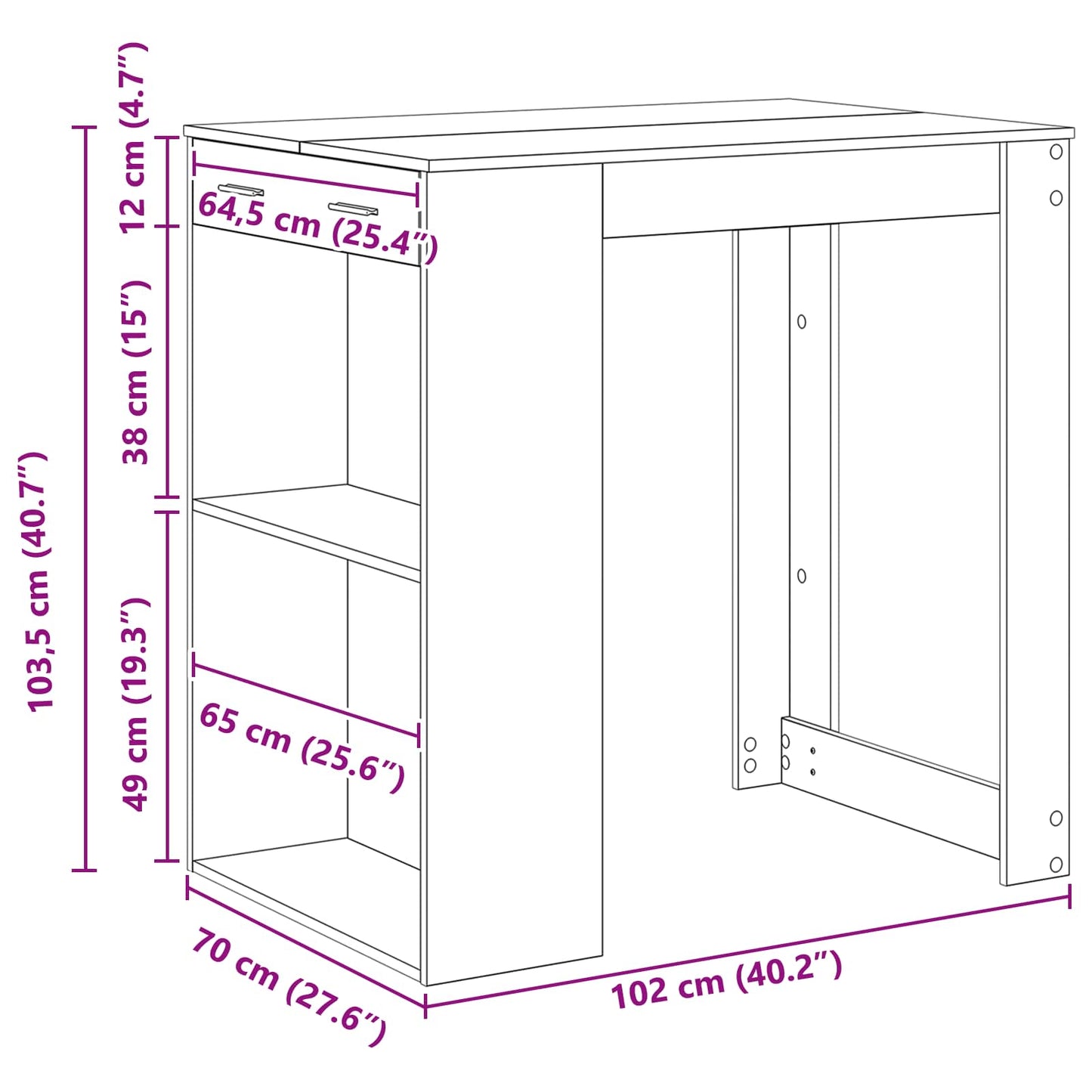 Bar Table 102 x 70 x 103.5 cm Engineered Wood Black Oak