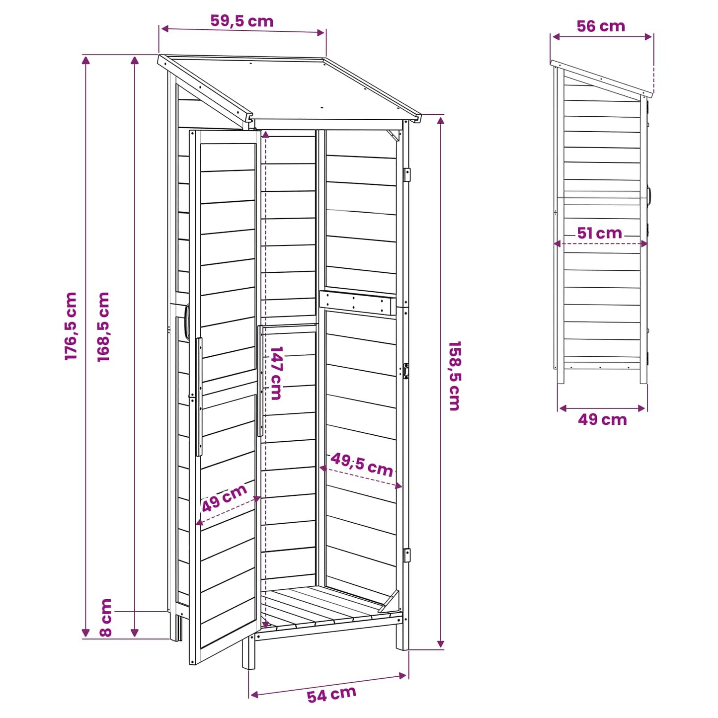 Garden Shed White 59.5 x 56 x 176.5 cm Engineered Wood