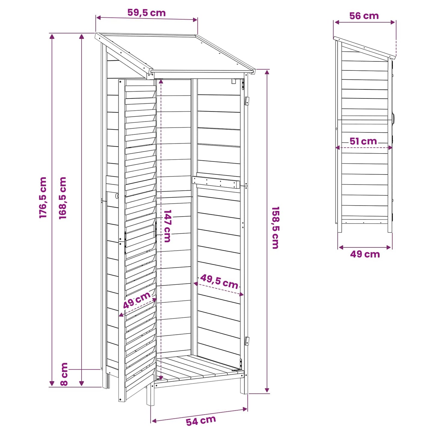 Garden Shed White 59 x 56 x 176 cm Solid Fir Wood