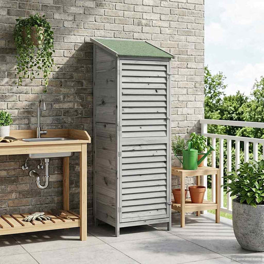 Garden Shed Grey 59 x 56 x 176 cm Solid Fir Wood