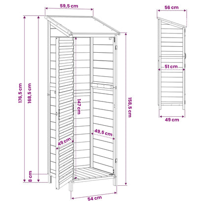 Garden Shed Grey 59 x 56 x 176 cm Solid Fir Wood