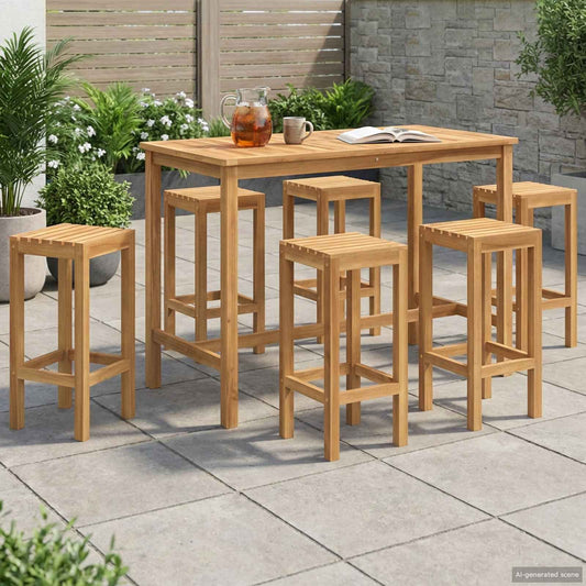 Outdoor Bar Set 7 pcs Natural Solid Teak Wood