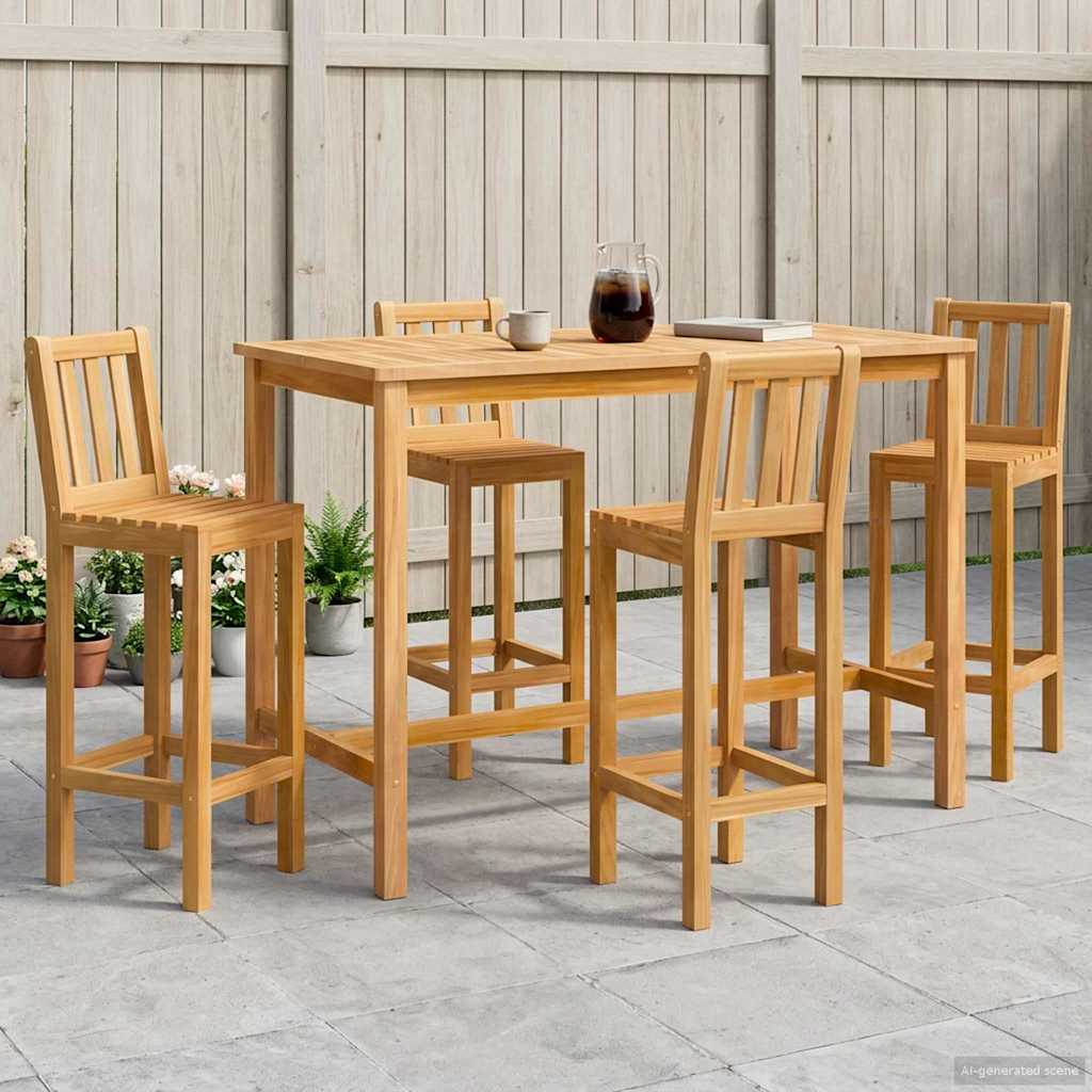 Outdoor Bar Set 5 pcs Natural Solid Teak Wood