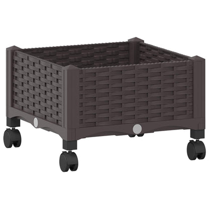 Garden Planter with Wheels Brown 40 x 40 x 29 cm PP