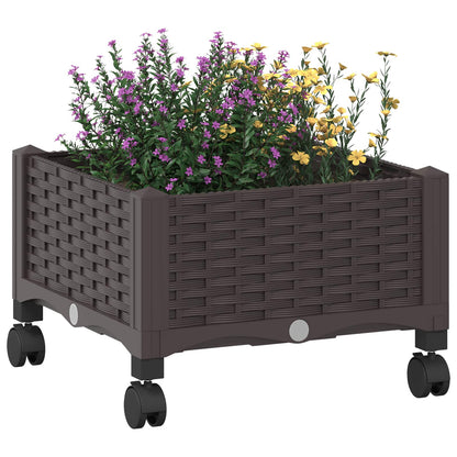 Garden Planter with Wheels Brown 40 x 40 x 29 cm PP