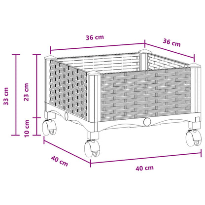Garden Planter with Wheels Brown 40 x 40 x 29 cm PP