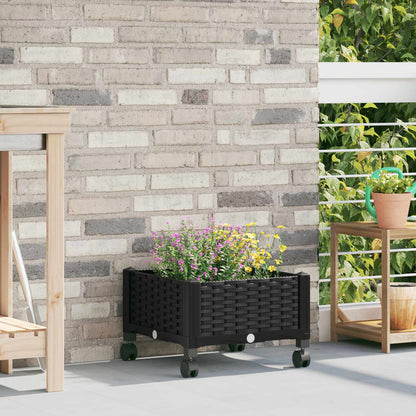 Garden Planter with Wheels Black 40 x 40 x 29 cm PP