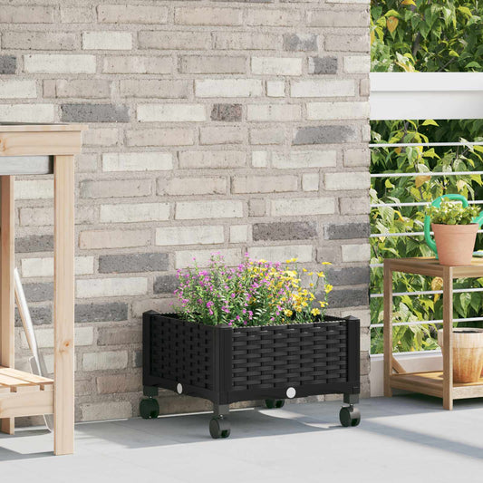Garden Planter with Wheels Black 40 x 40 x 29 cm PP