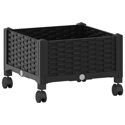 Garden Planter with Wheels Black 40 x 40 x 29 cm PP