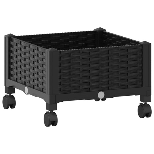 Garden Planter with Wheels Black 40 x 40 x 29 cm PP