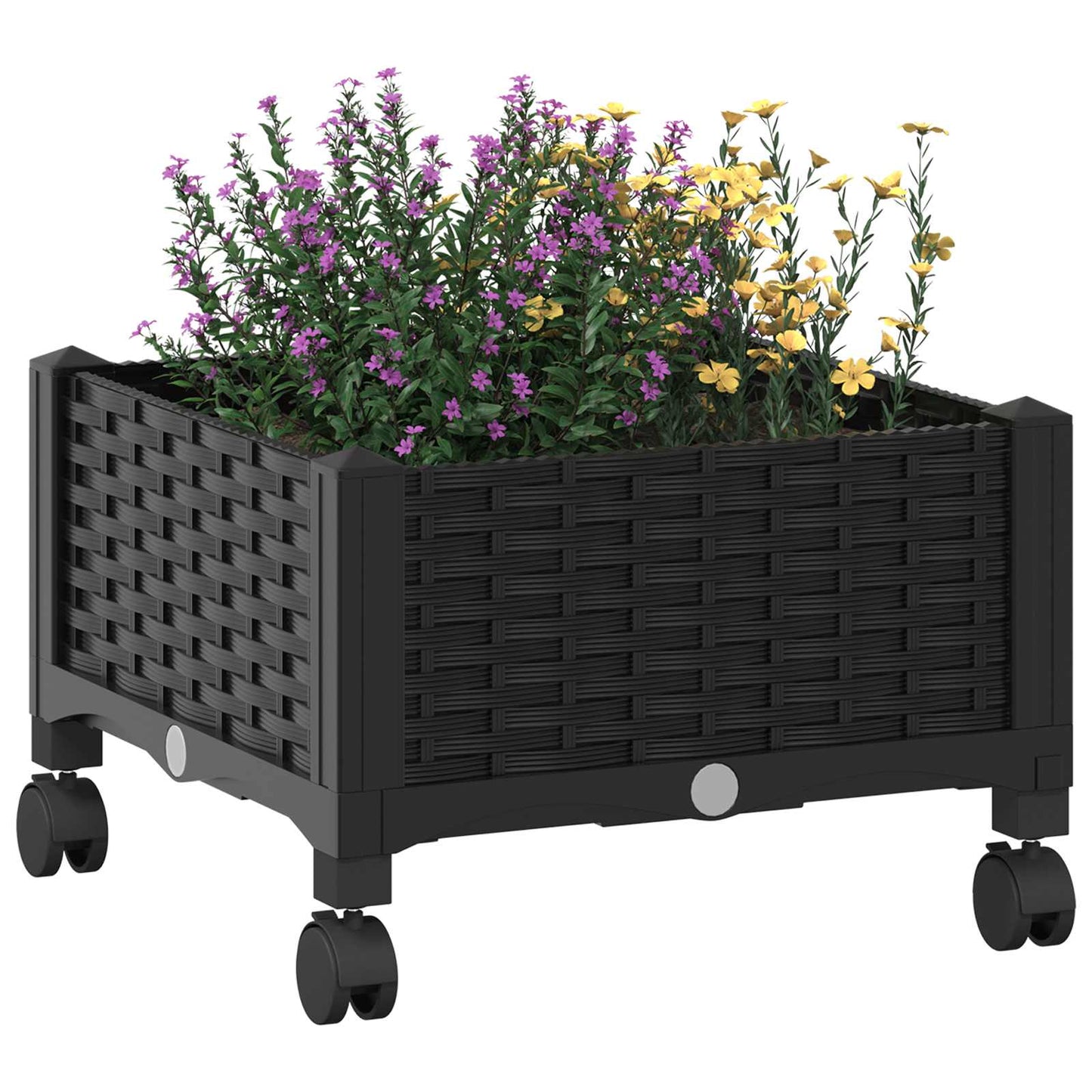 Garden Planter with Wheels Black 40 x 40 x 29 cm PP