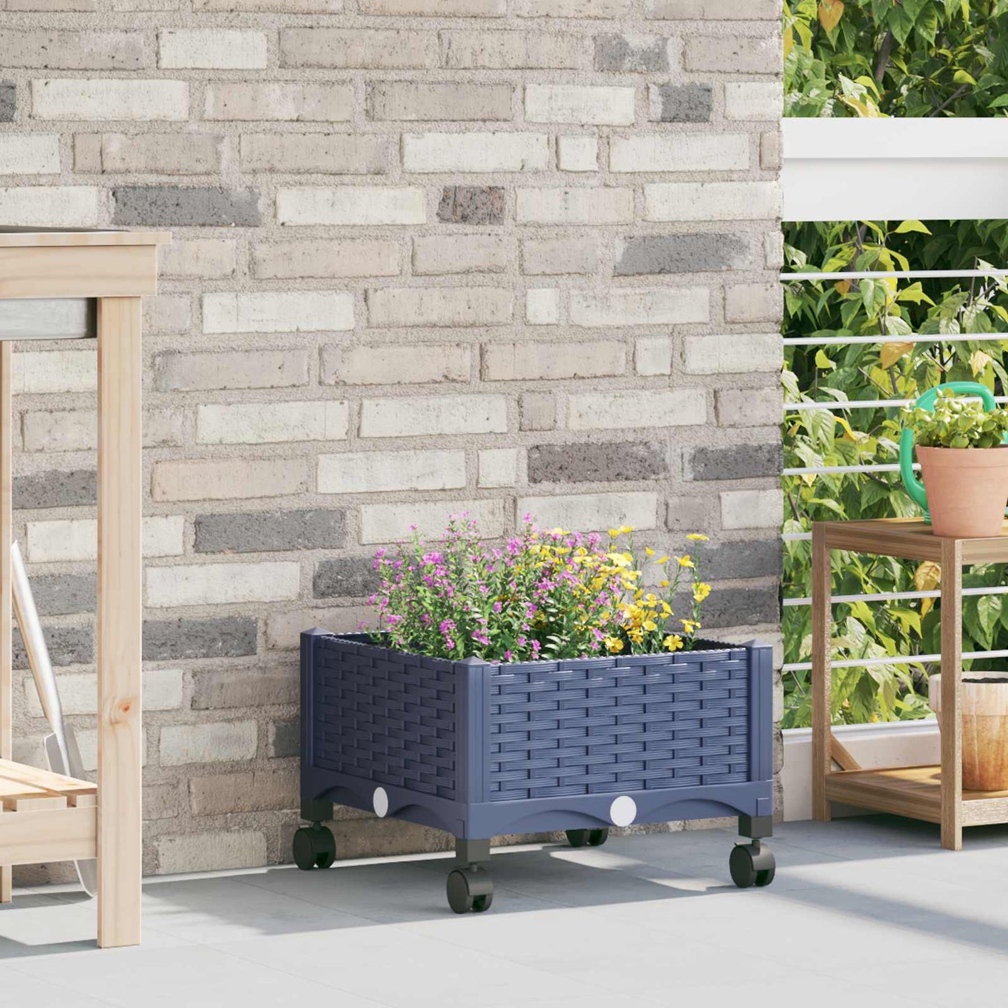 Garden Planter with Wheels Blue Grey 40 x 40 x 33 cm PP