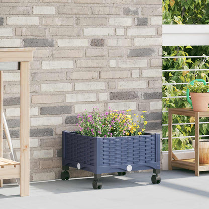 Garden Planter with Wheels Blue Grey 40 x 40 x 33 cm PP