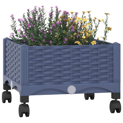 Garden Planter with Wheels Blue Grey 40 x 40 x 33 cm PP