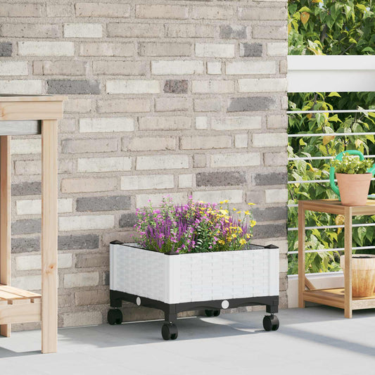 Garden Planter with Wheels White 40 x 40 x 33 cm PP