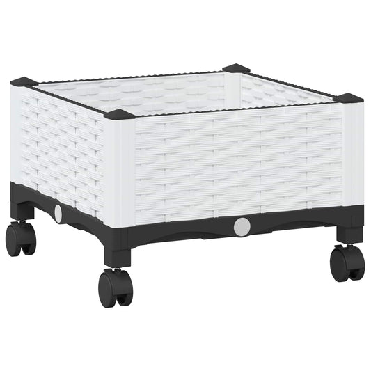 Garden Planter with Wheels White 40 x 40 x 33 cm PP