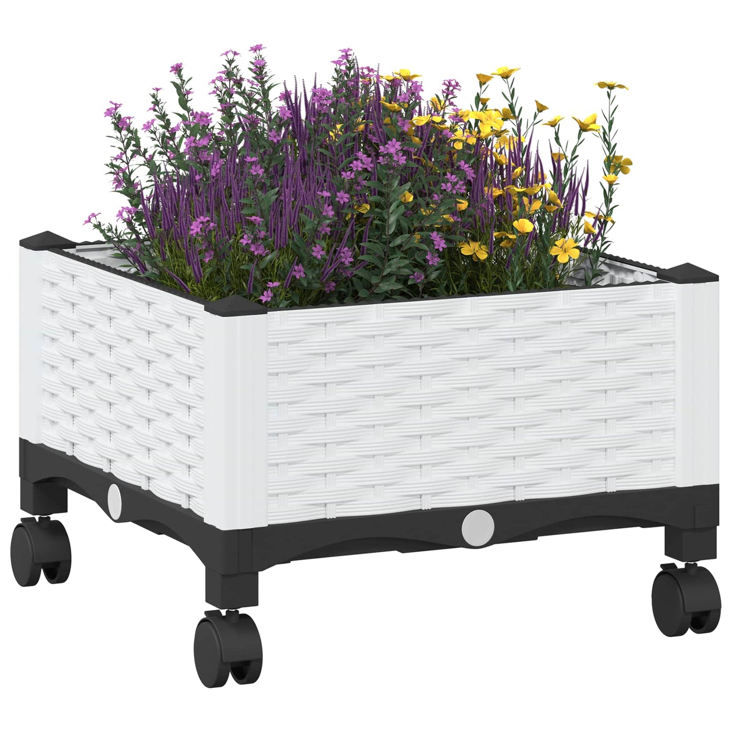 Garden Planter with Wheels White 40 x 40 x 33 cm PP