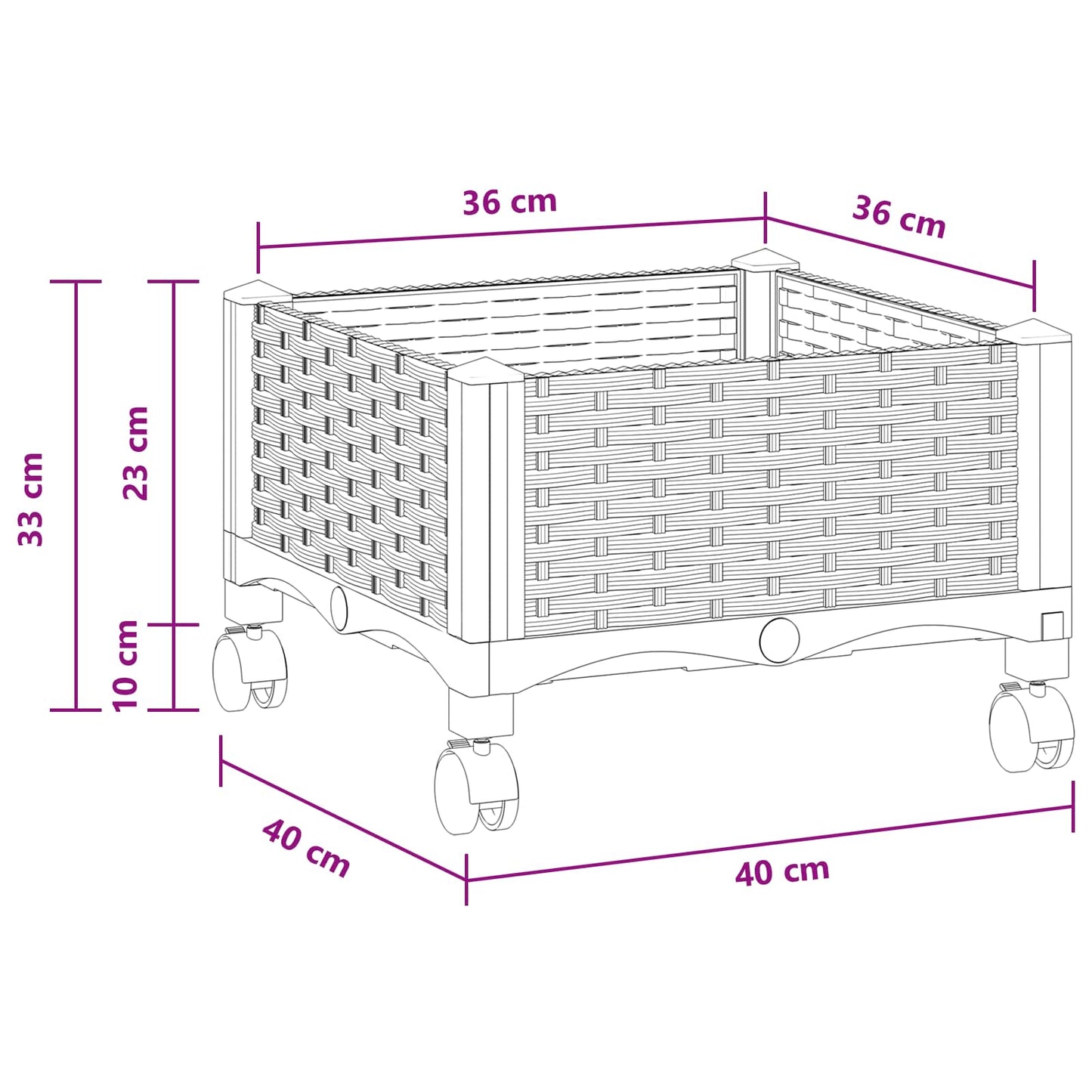 Garden Planter with Wheels White 40 x 40 x 33 cm PP