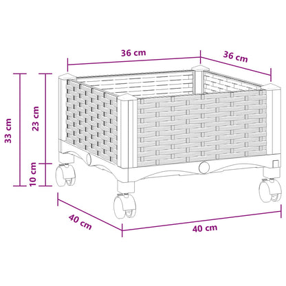 Garden Planter with Wheels White 40 x 40 x 33 cm PP
