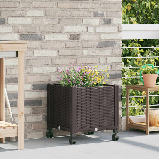 Garden Planter with Wheels Brown 40 x 40 x 44 cm PP