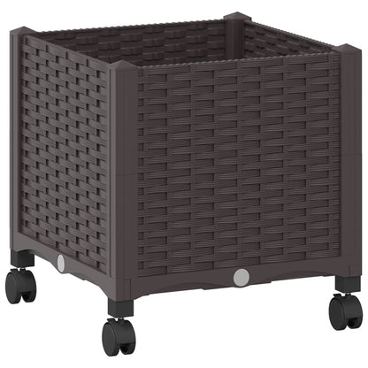 Garden Planter with Wheels Brown 40 x 40 x 44 cm PP