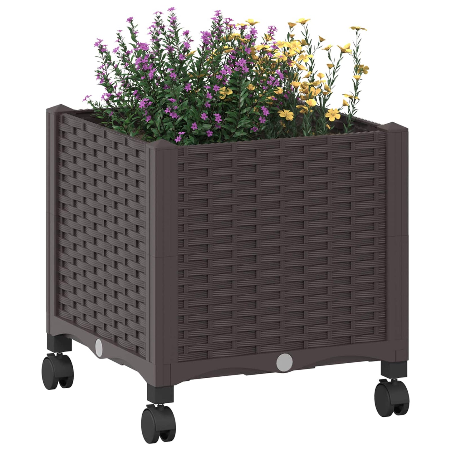 Garden Planter with Wheels Brown 40 x 40 x 44 cm PP