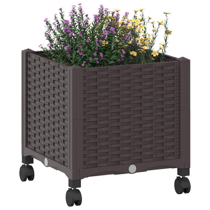 Garden Planter with Wheels Brown 40 x 40 x 44 cm PP