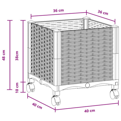 Garden Planter with Wheels Brown 40 x 40 x 44 cm PP