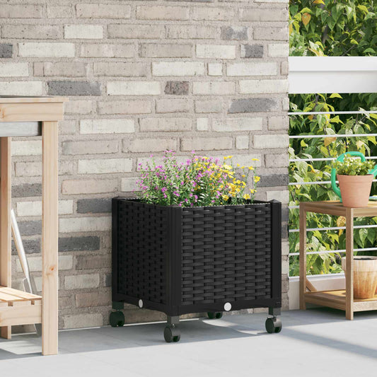 Garden Planter with Wheels Black 40 x 40 x 44 cm PP