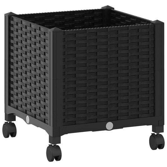 Garden Planter with Wheels Black 40 x 40 x 44 cm PP