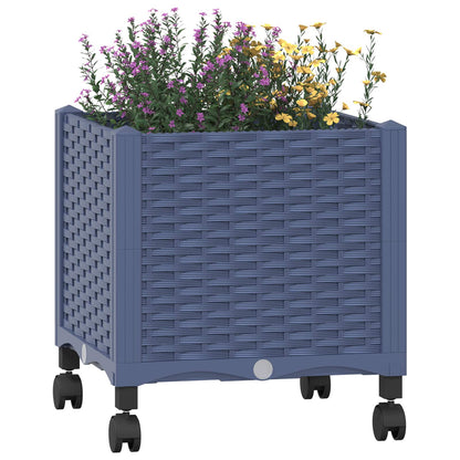 Garden Planter with Wheels Blue Grey 40 x 40 x 48 cm PP