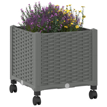 Garden Planter with Wheels Light Grey 40 x 40 x 48 cm PP