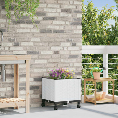Garden Planter with Wheels White 40 x 40 x 48 cm PP