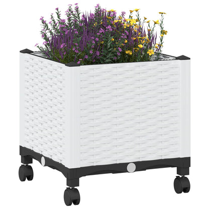 Garden Planter with Wheels White 40 x 40 x 48 cm PP