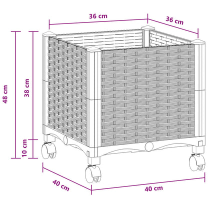 Garden Planter with Wheels White 40 x 40 x 48 cm PP
