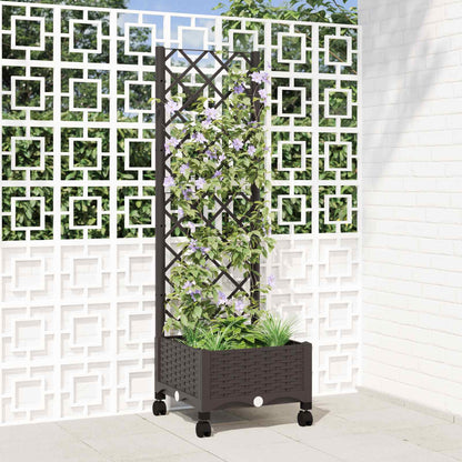Garden Planter with Trellis&Wheels Brown 40 x 40 x 131.5 cm PP