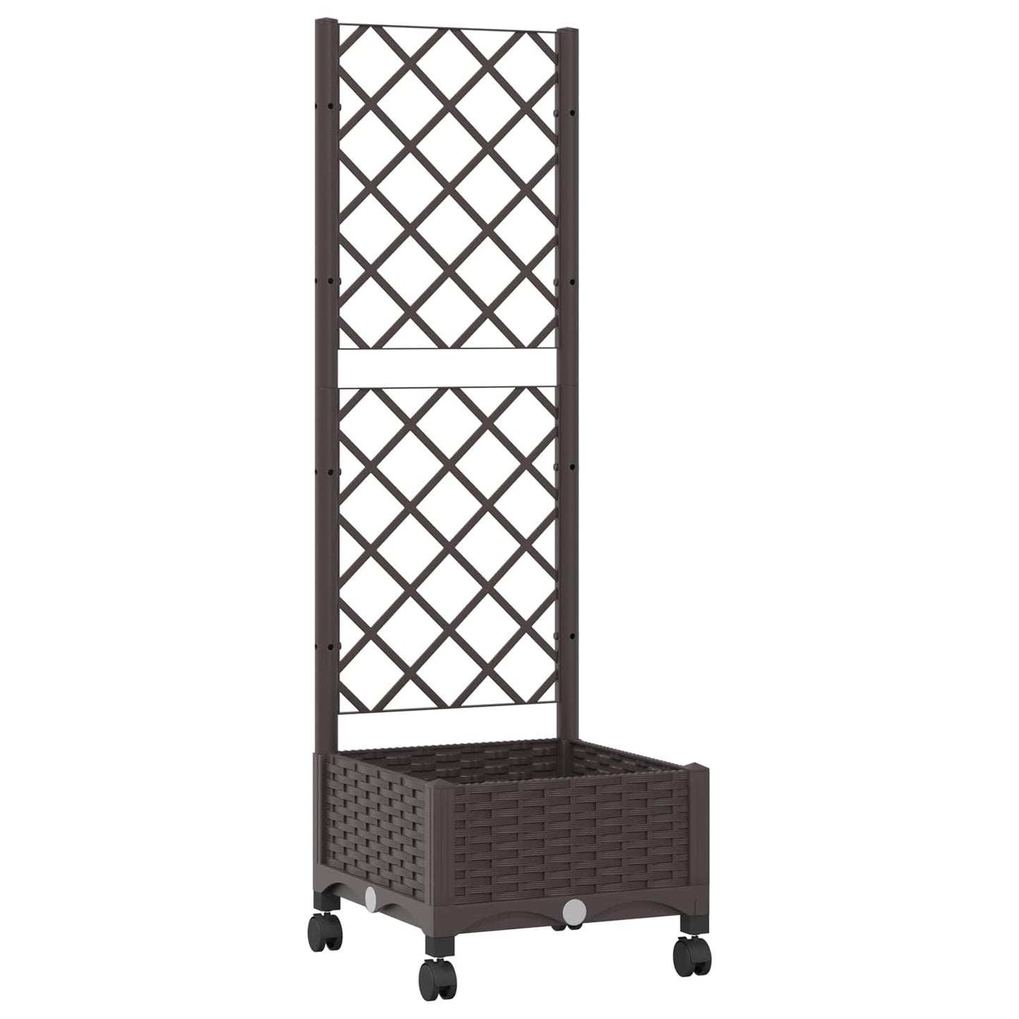 Garden Planter with Trellis&Wheels Brown 40 x 40 x 131.5 cm PP