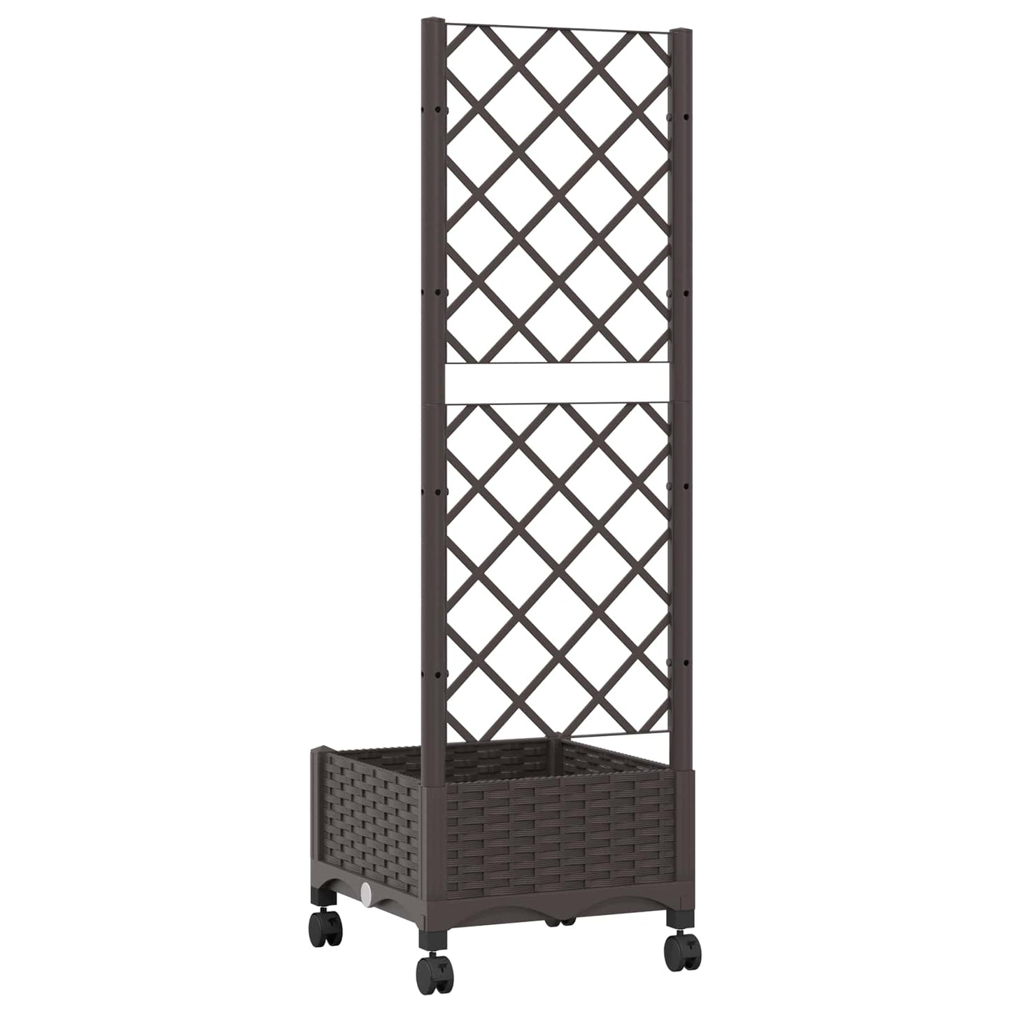 Garden Planter with Trellis&Wheels Brown 40 x 40 x 131.5 cm PP
