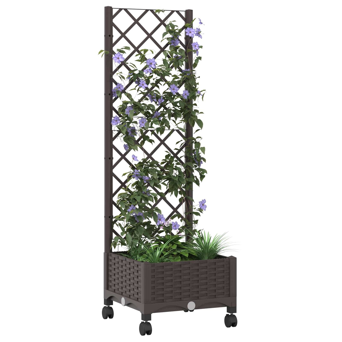 Garden Planter with Trellis&Wheels Brown 40 x 40 x 131.5 cm PP