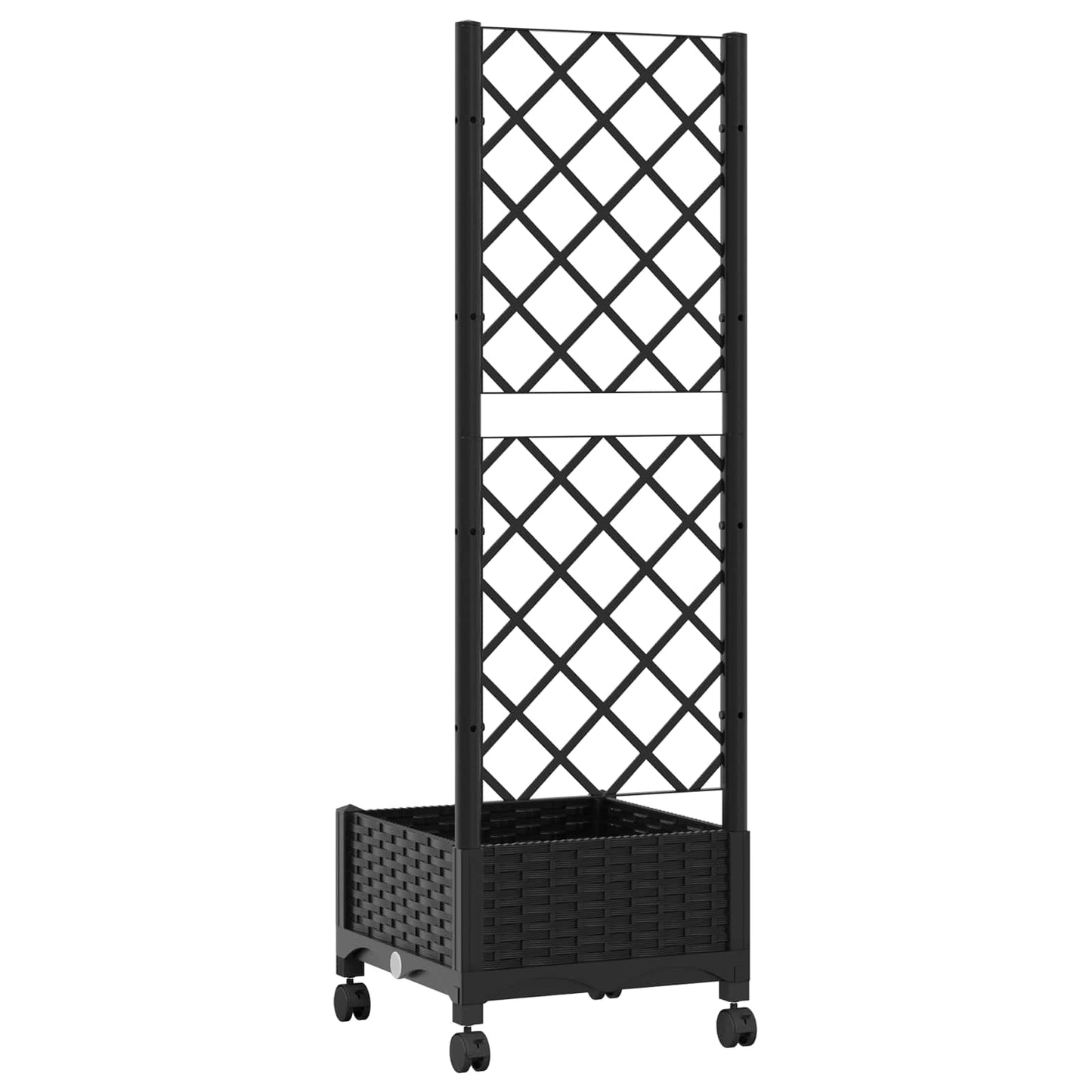 Garden Planter with Trellis&Wheels Black 40 x 40 x 131.5 cm PP