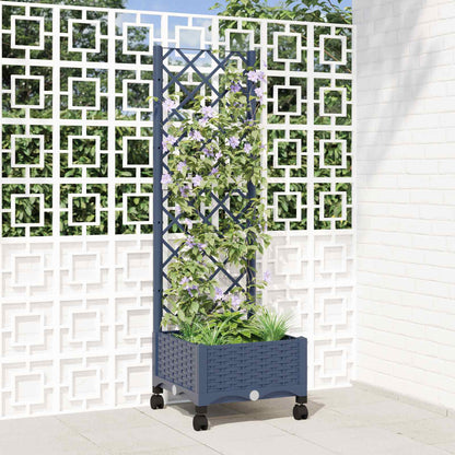 Garden Planter with Trellis&Wheels Blue Grey 40 x 40 x 131.5 cm