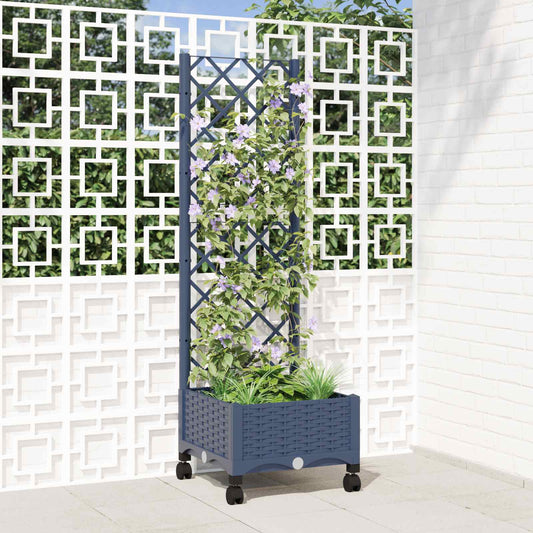 Garden Planter with Trellis&Wheels Blue Grey 40 x 40 x 131.5 cm