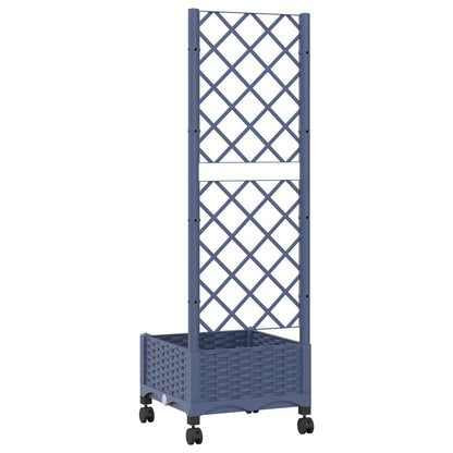 Garden Planter with Trellis&Wheels Blue Grey 40 x 40 x 131.5 cm