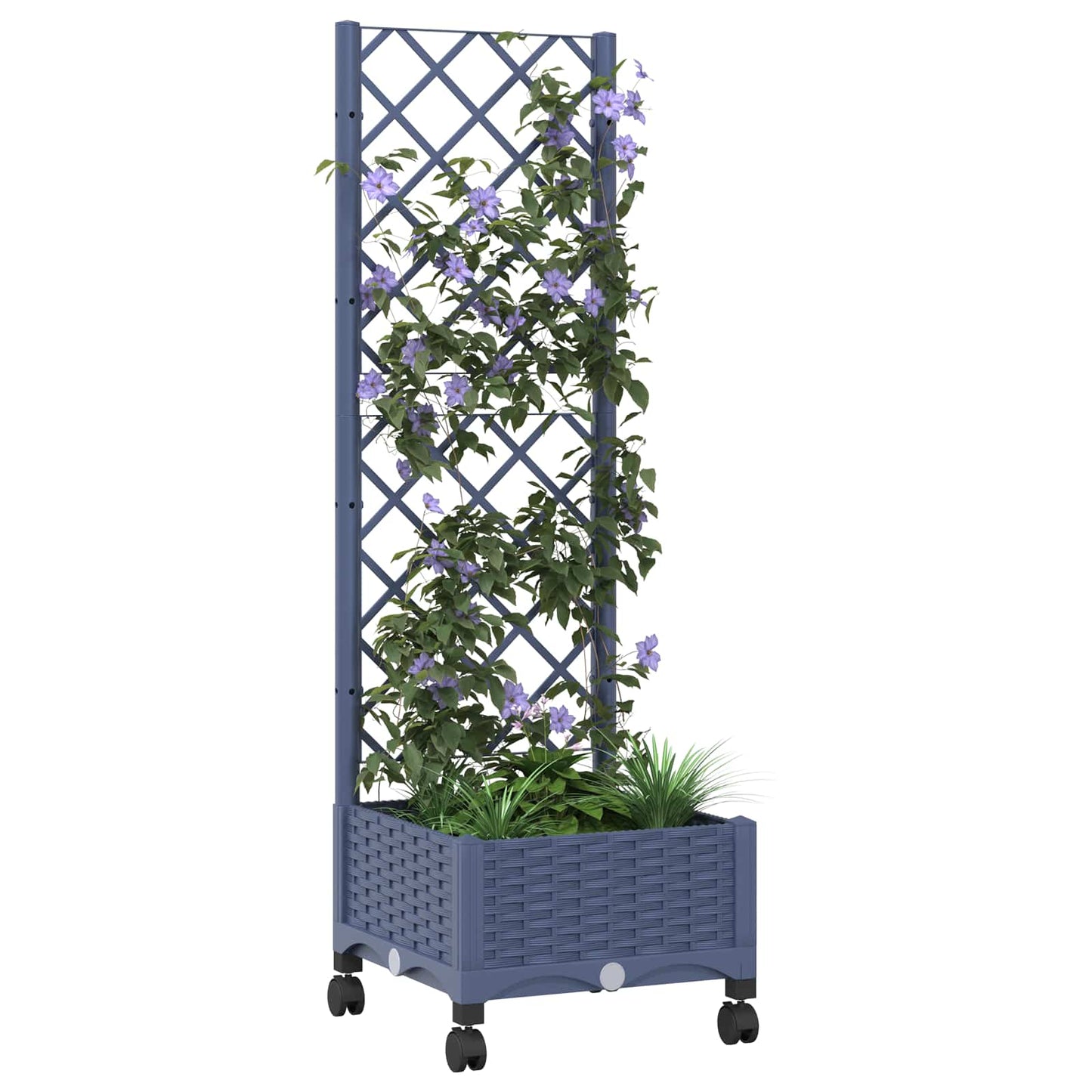 Garden Planter with Trellis&Wheels Blue Grey 40 x 40 x 131.5 cm