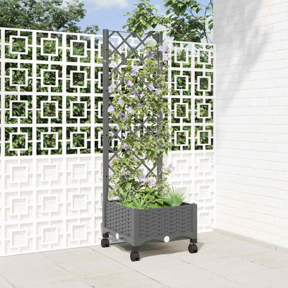 Garden Planter with Trellis&Wheels Light Grey PP