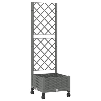 Garden Planter with Trellis&Wheels Light Grey PP