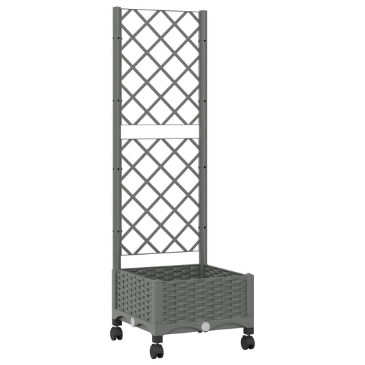 Garden Planter with Trellis&Wheels Light Grey PP