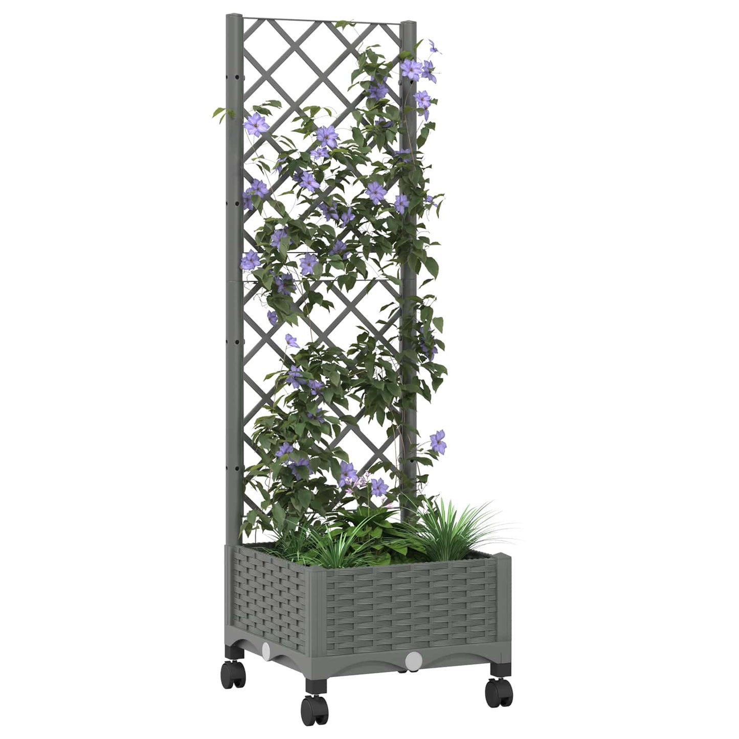 Garden Planter with Trellis&Wheels Light Grey PP
